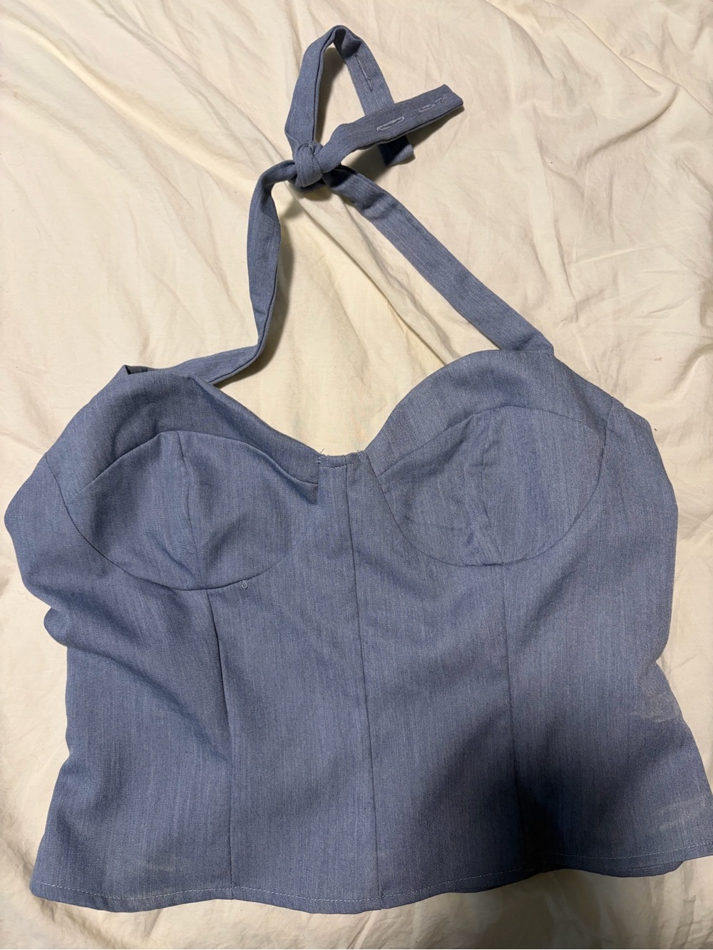 Chambray Halter Bustier Top in Dusty Blue